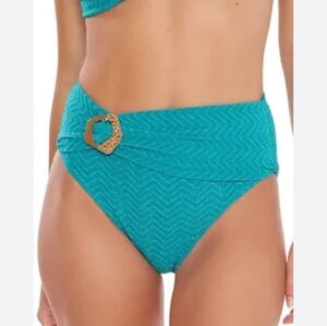 Trina Turk  Empire High Waist Bikini Bottoms , Marine Teal  size 10